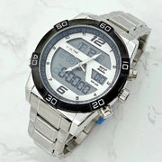 Trade Shop - Orologio Da Polso Zcc Uomo Acciaio Dual Time Resistente All'acqua Wr 30m Silver -