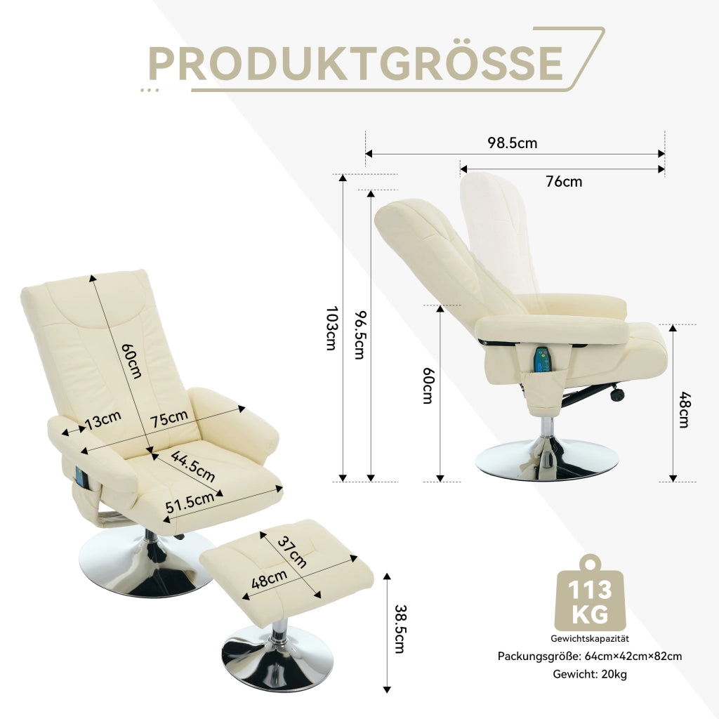 Poltrona Relax Reclinabile Massaggiante Elettrica con Poggiapiedi ¨C MINIMAL ¨C Similpelle Beige, Girevole 360¡ã
