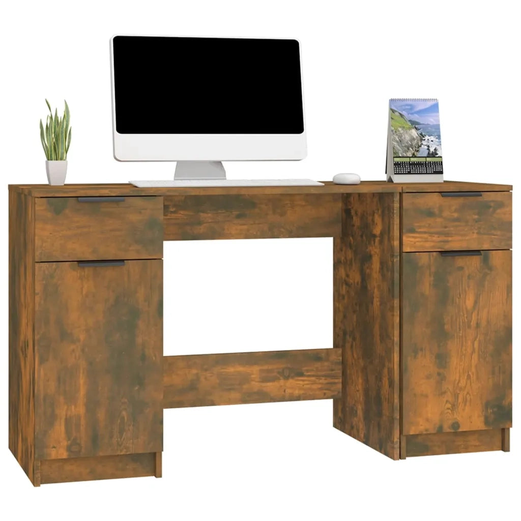 Scrivania con Mobile Laterale Rovere Fumo in Legno Multistrato 3115913