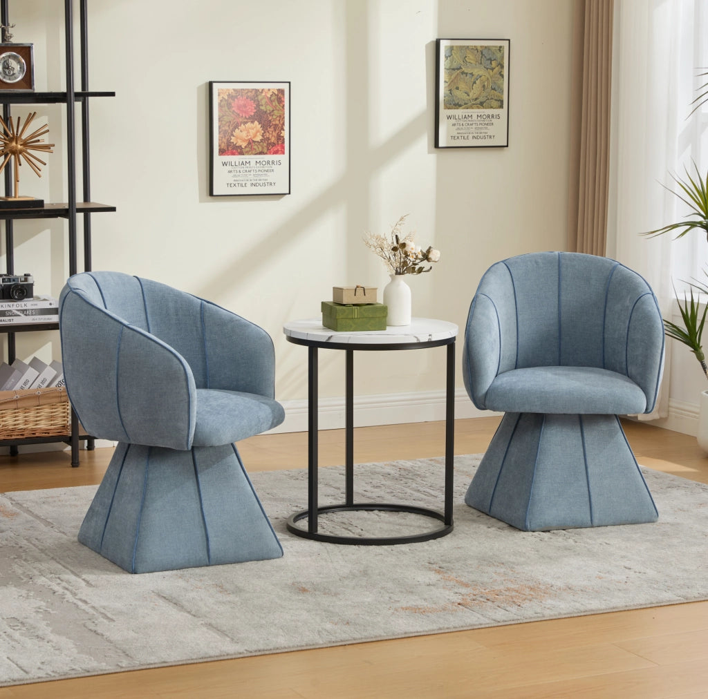 Poltrona girevole in ciniglia blu 56x54x74;5 cm con schienale alto e braccioli larghi