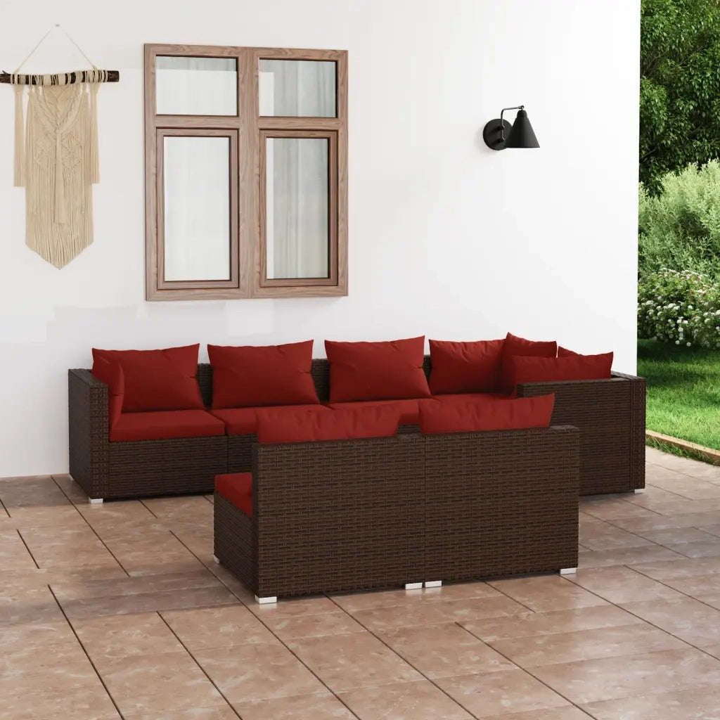 Set Divani da Giardino 7 pz con Cuscini in Polyrattan Marrone cod mxl 39054