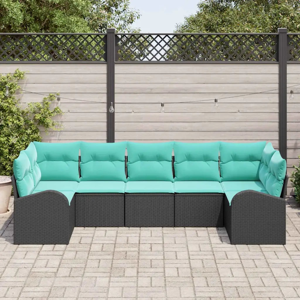 Set Divano da Giardino 7 pcs Nero e Turchese polyrattan 3354865
