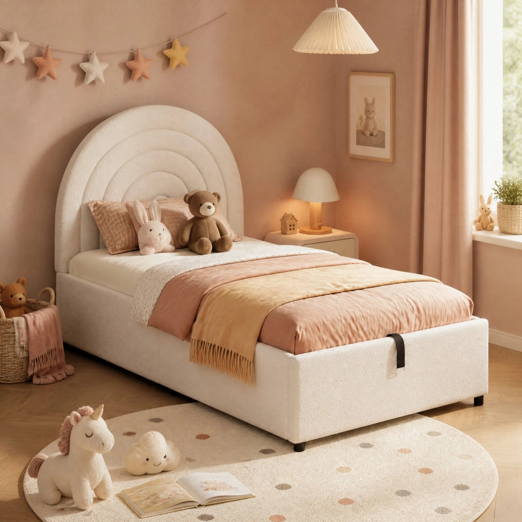 LETTO Contenitore 90x200 cm Bouclé Beige