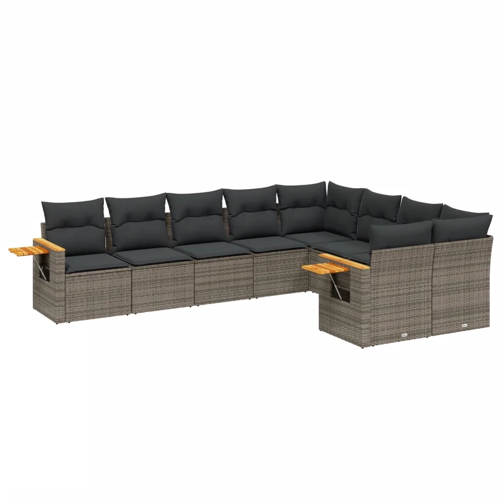 Set Divano da Giardino 9 pz con Cuscini Grigio in Polyrattan 3227145