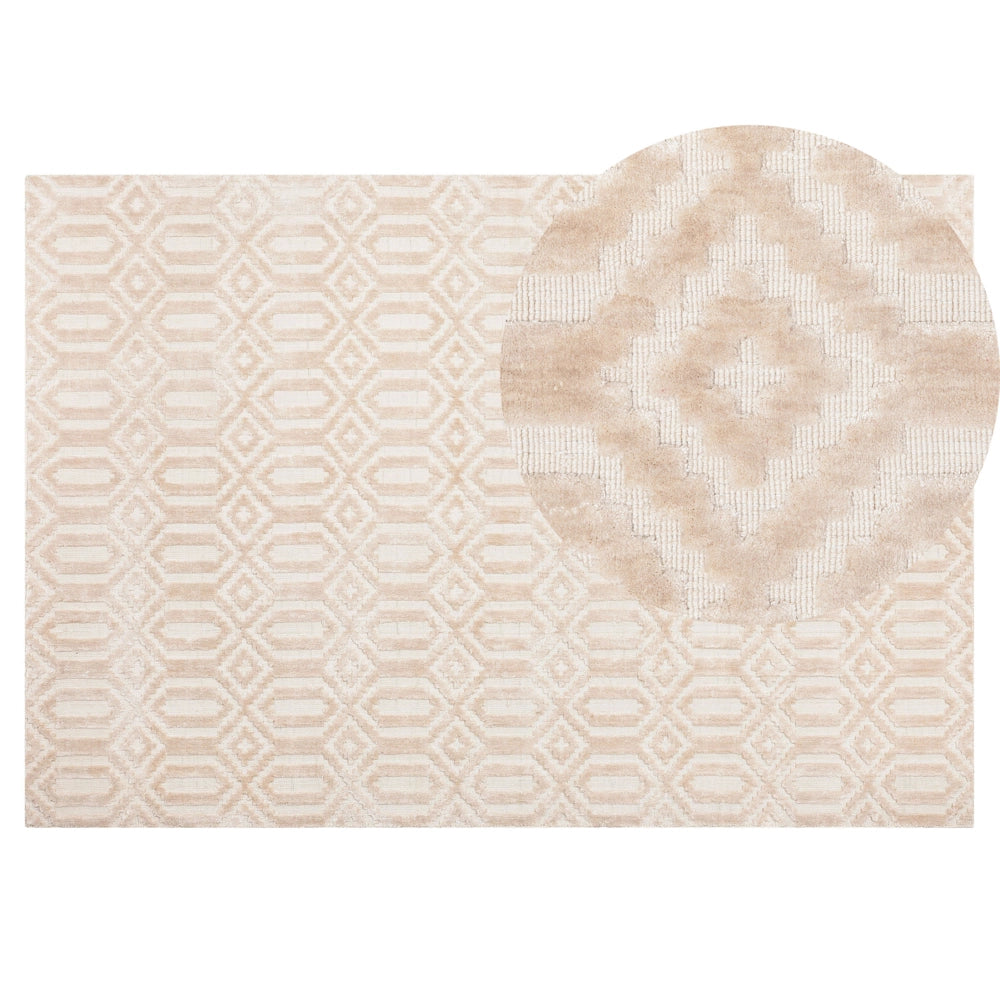 Tappeto Beige Viscosa 140 x 200 cm Motivo Geometrico Tessuto a Mano Flatweave