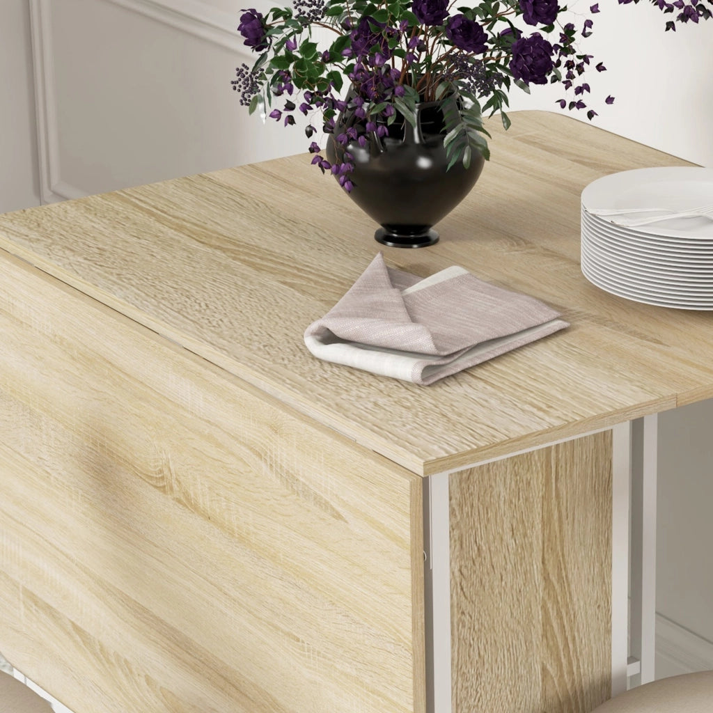Tavolo Salvaspazio Pieghevole a 2 Ribalte per 6 Persone 130x80x74 cm Bianco e color Legno
