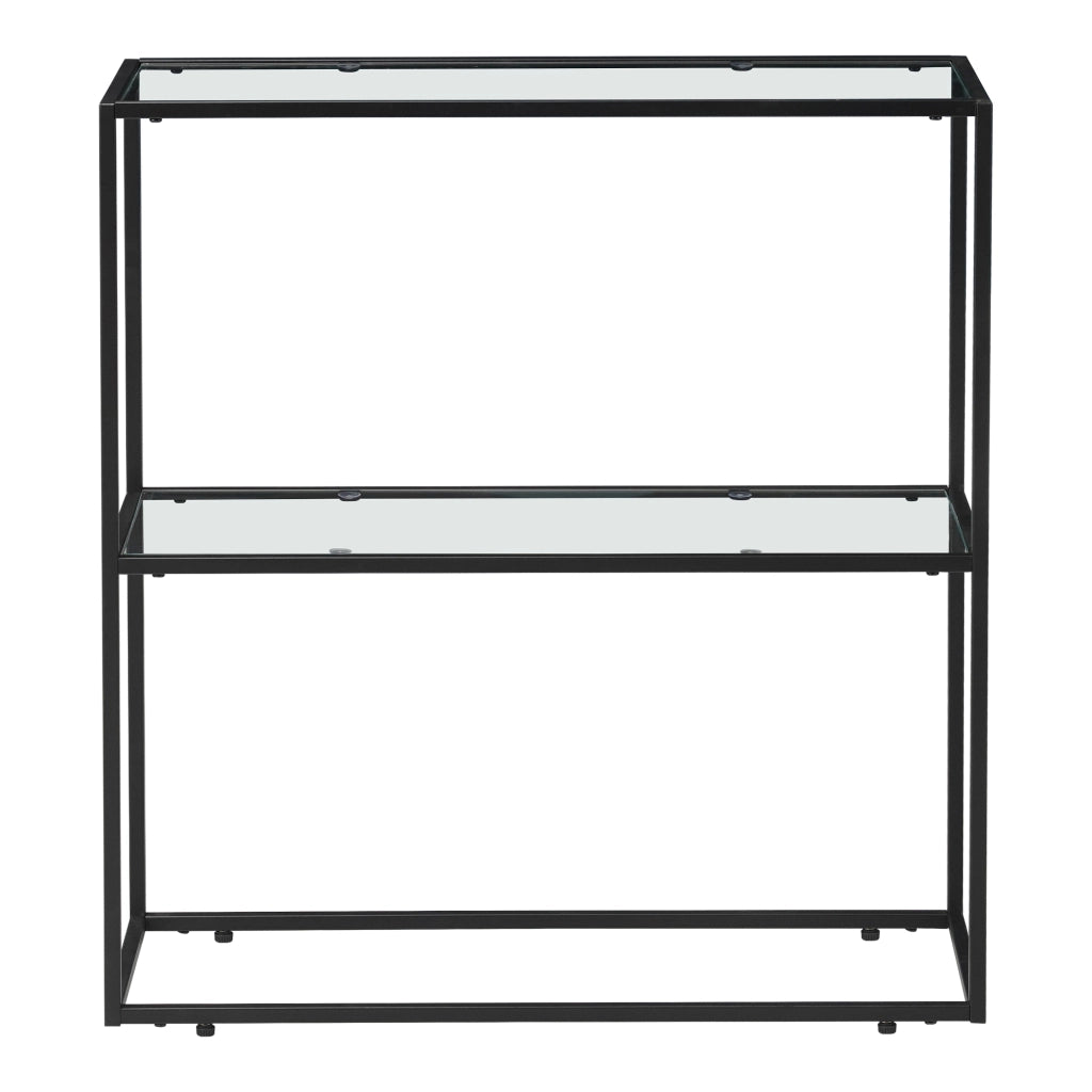 Tavolo a Consolle Konnevesi in Metallo Nero con 2 Piani in Vetro Temperato 85 x 80 x 30 cm [en.casa]