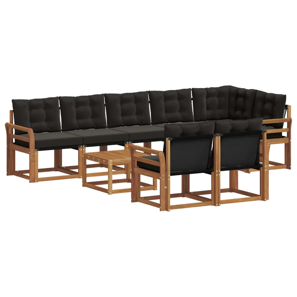 Set di divani da esterno con cuscino 9 pcs Naturale e Nero