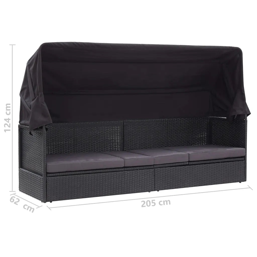 Divano da Esterno con Baldacchino in Polyrattan Nero
