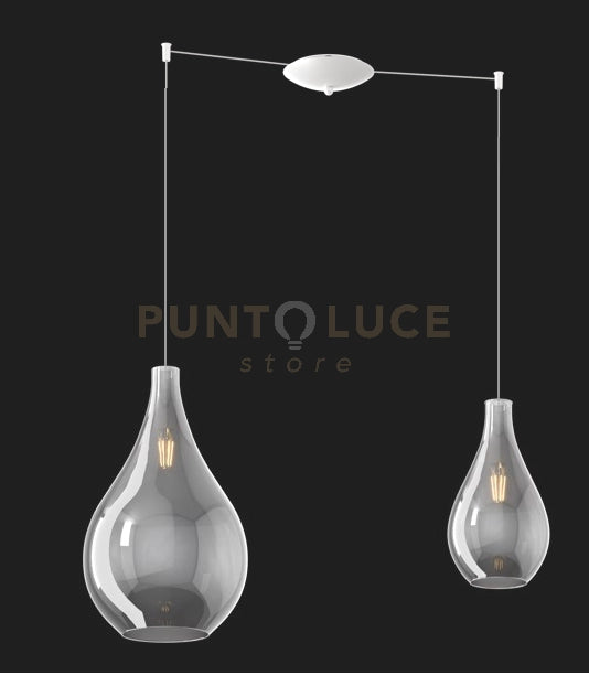 SOSPENSIONE BIANCO 2 LUCI SPOSTABILE VETRI (1 MEDIO+1 GRANDE) TUTTI FUME' 1193BI-S2 S MIX-FU