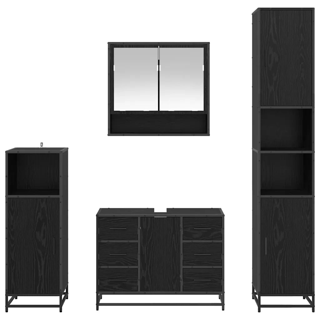 Set di mobili per il bagno 4 pcs Rovere Nero Legno multistrato