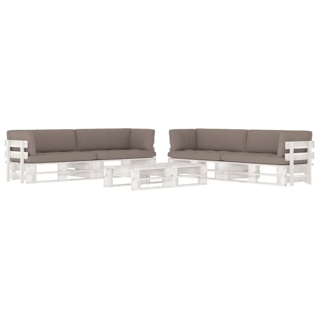 Set Divani a Pallet e Cuscini 6 pz in Pino Impregnato Bianco cod mxl 40231