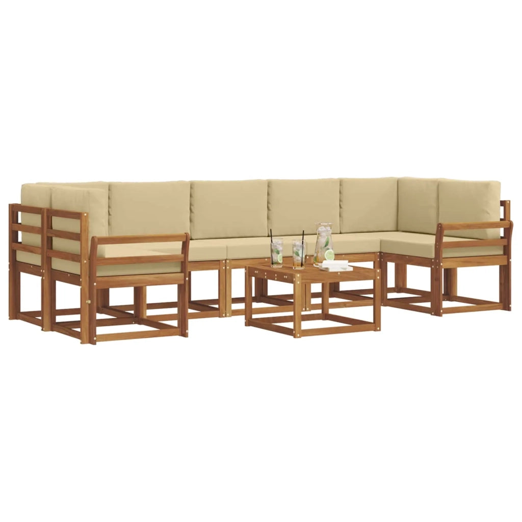 Set di divani da esterno con cuscino 8 pcs Naturale e Beige