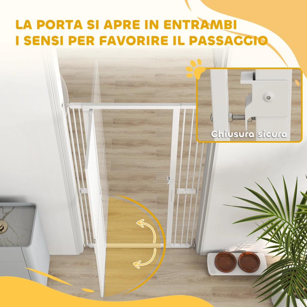Cancellino per Cani e Gatti Alto 180 cm, Estensibile da 77-104 cm e Montaggio a Pressione, Bianco