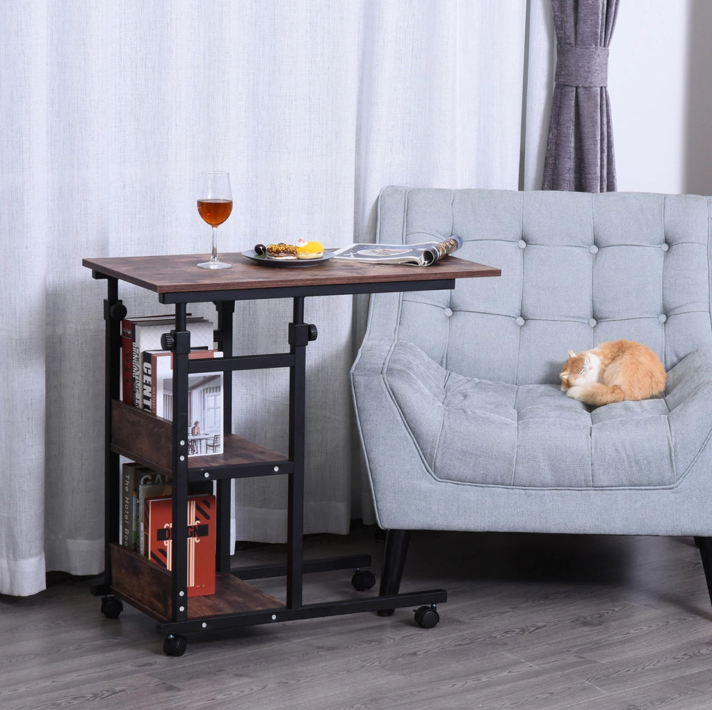 Tavolino regolabile con ruote e 2 ripiani, 80x40x72-82 cm