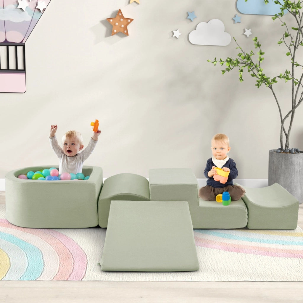 Set di gioco in schiuma a 5 pezzi per bambini con piscina di palline coperture lavabili, Blocchi creativi Verde chiaro-Giocattoli educativi