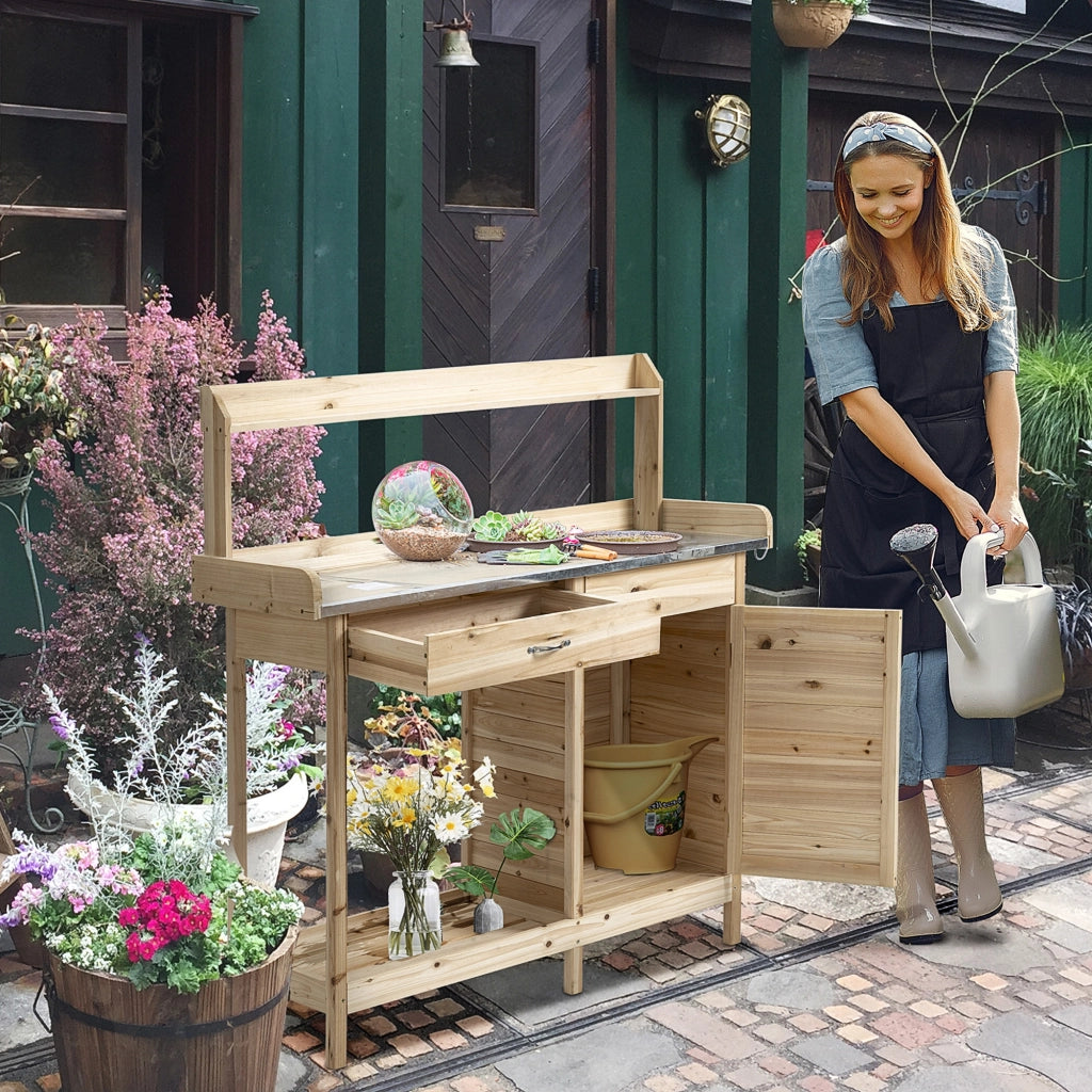 Tavolo da giardinaggio con ripiani e cassetti ¨C zephmum ¨C legno di abete