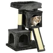 EasyComfort Albero Tiragraffi per Gatti con Pali in Sisal, Lettino e 2 Casette, 59x39x83cm, Grigio Scuro