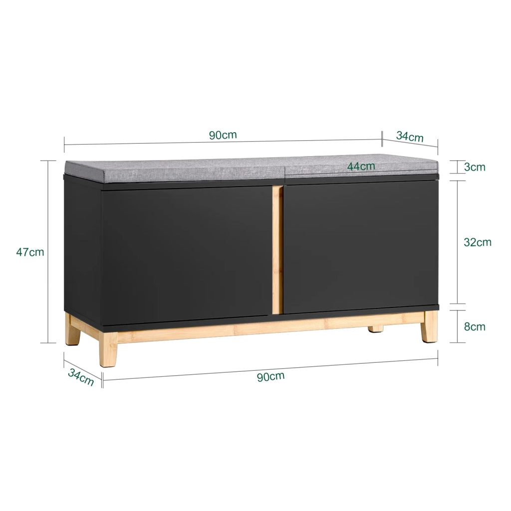 Panca Scarpiera Ingresso Con Seduta, Cassapanca Contenitore Con 2 Ante, 90x34x46cm FSR117-SCH