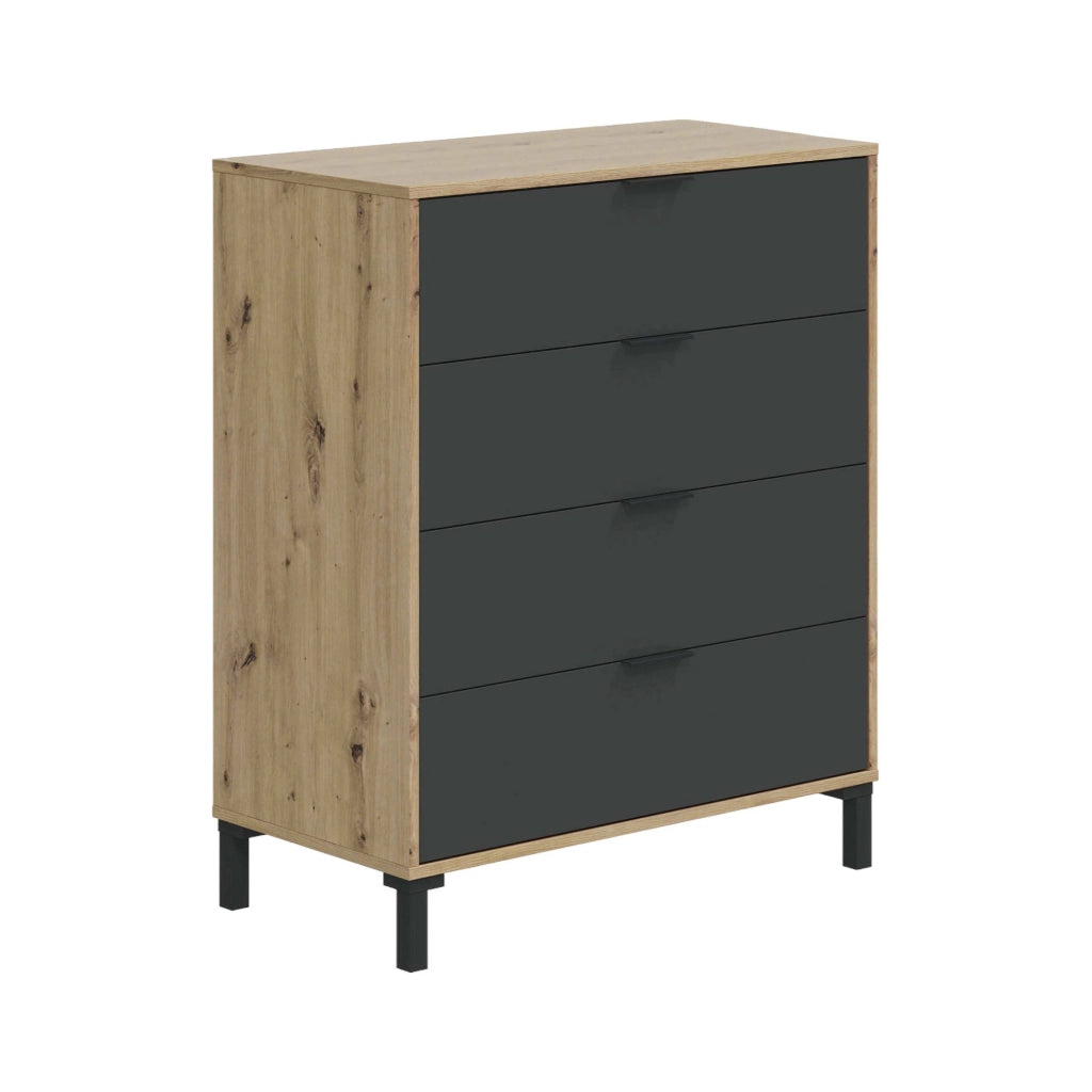 Cassettiera Alfana, Settimanale a 4 cassetti, Mobile ComÒ² per camera da letto, ComÒ² moderno, cm 76x40h94, Rovere nodi e Antracite