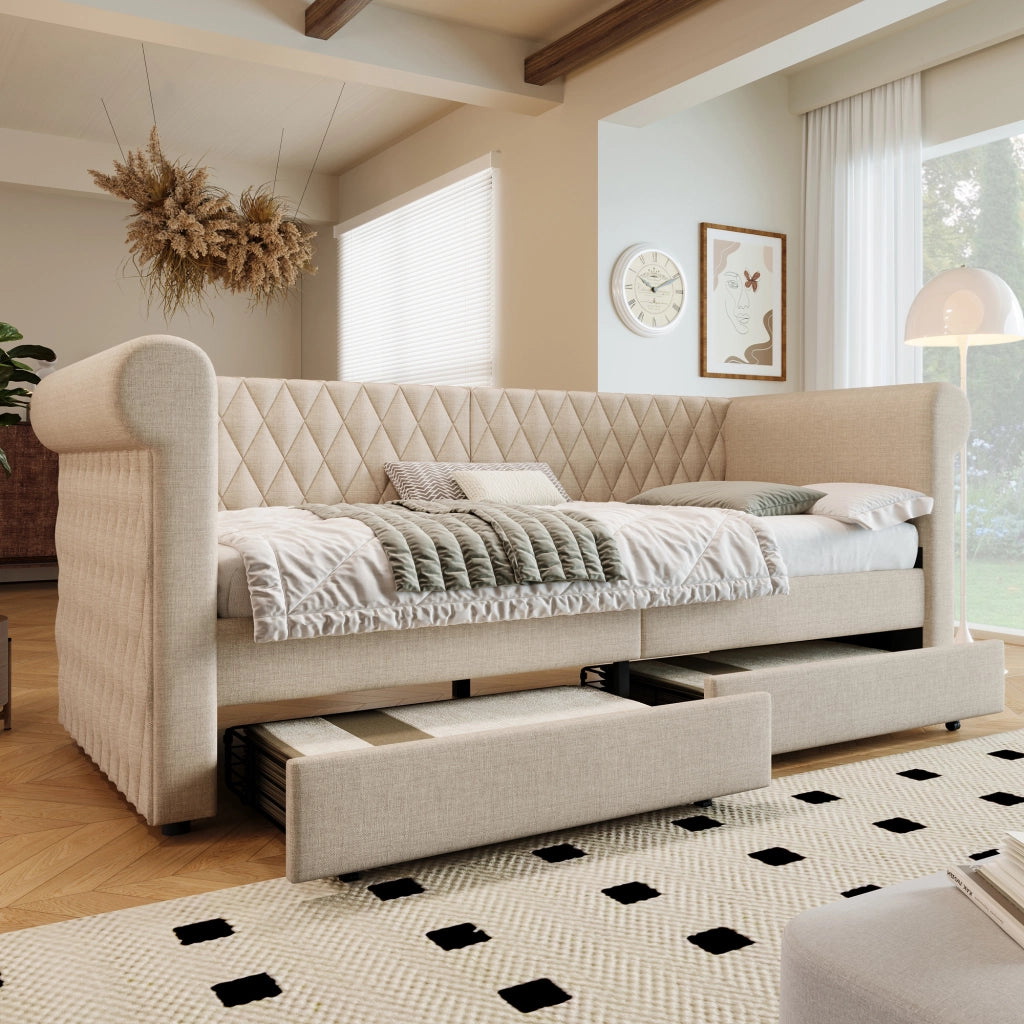 Letto con testata vintage divano letto in lino 90x200 cm