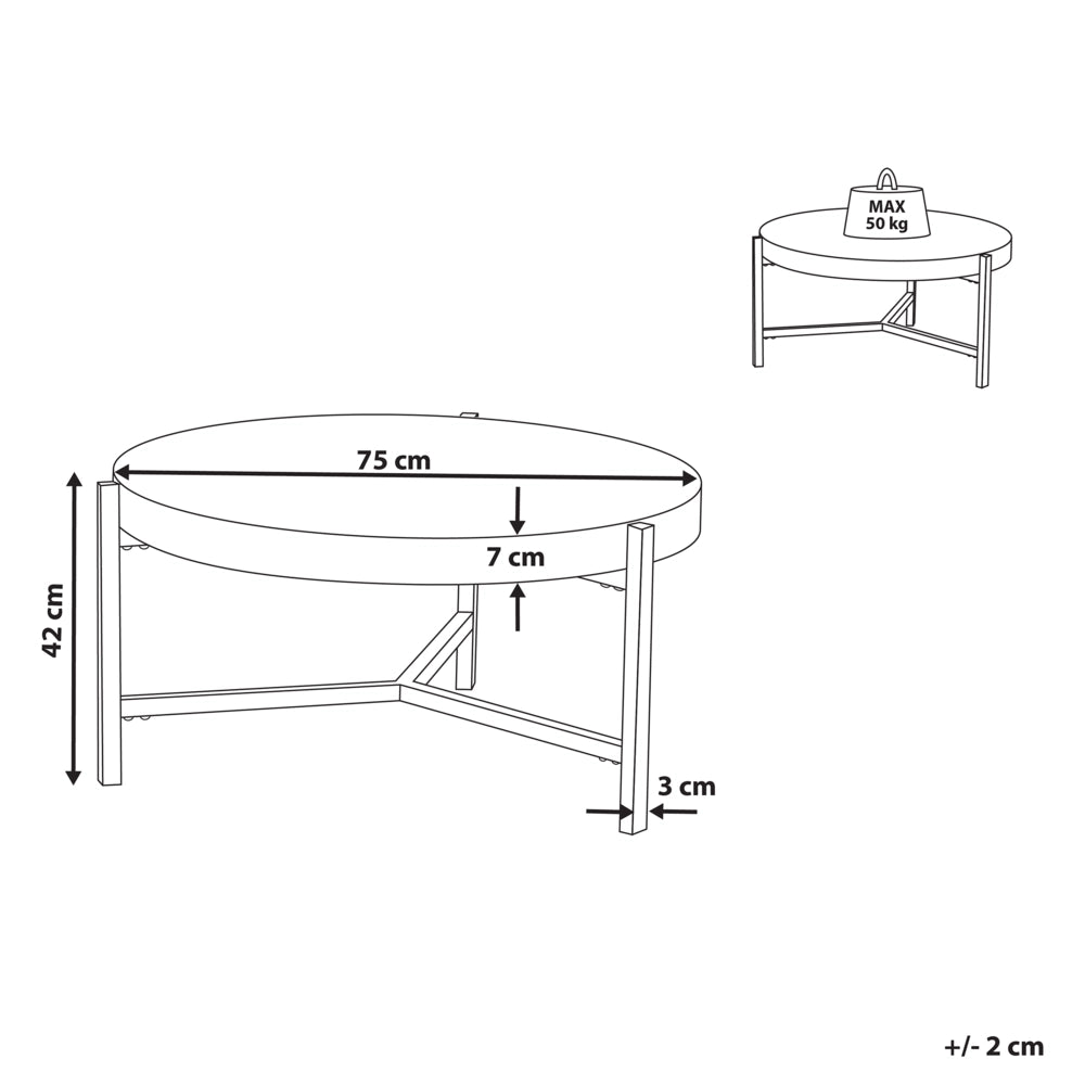 Tavolino da caffè Piano in legno tortora Gambe in metallo Nero 70 cm Rotondo moderno da salotto industriale