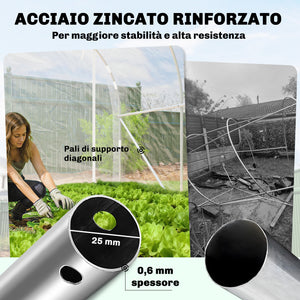 Serra a Tunnel 2x3x2 m con Porte Avvolgibili Telaio in Acciaio e Copertura in PE Anti-UV Trasparente