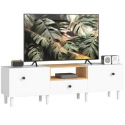 Mobile TV-Credenza  per TV 70" max con 2 Ante a Ribalta,Cassetto e Scaffale Aperto,in Legno,150x35x45 cm,Bianco e color Legno
