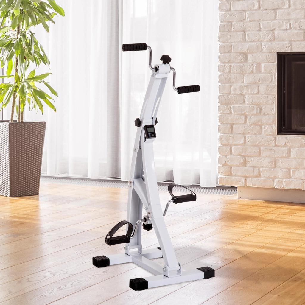 Pedaliera Braccia e Gambe con Display LED, Altezza e Resistenza Regolabile, per Casa, Bianco, 40x42.5x100cm
