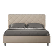 Letto Matrimoniale 160x190 cm con Rete e Contenitore con Testata e Alzata Comoda Imbottito in Similpelle Priya Tortora