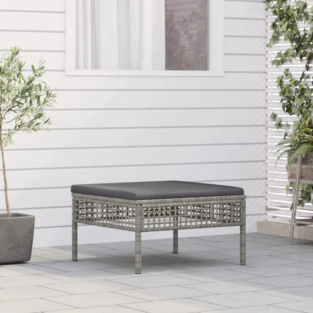 Poggiapiedi da Giardino con Cuscino in Polyrattan Grigio CFW5279166