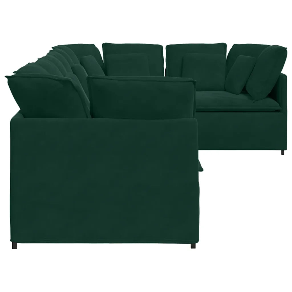 vidaXL Divano Modulare con Cuscini in Velluto Verde Scuro