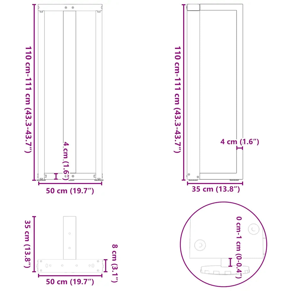 vidaXL Gambe per tavolo da bar a forma di T 2 pz Antracite 50x35x(110-111) cm Acciaio