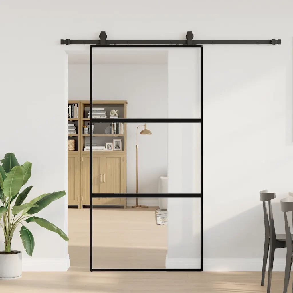 Porta Scorrevole Ferramenta Nera 102,5x205 cm Vetro Temperato 3375876