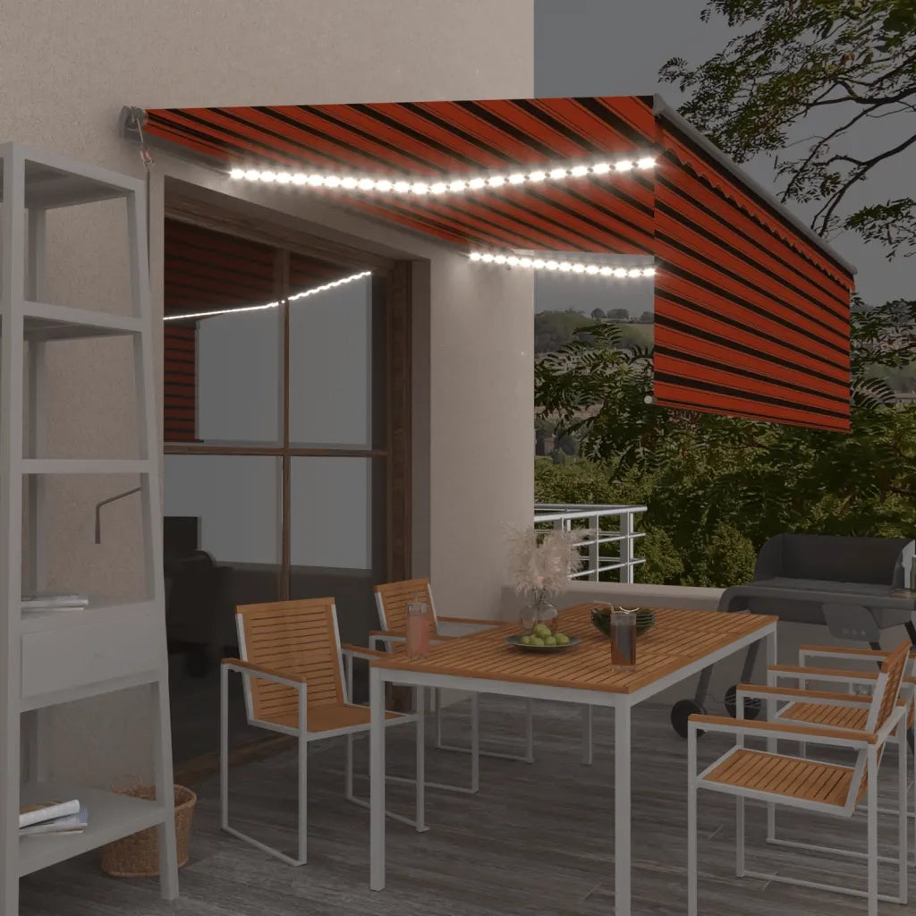 Tenda Automatica LED Sensore Vento 4,5x3 m Arancione e Marrone
