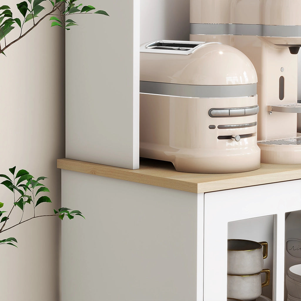 Mobile da cucina con ante a vetro ¨C zephmum ¨C 80x37x183 cm, bianco quercia