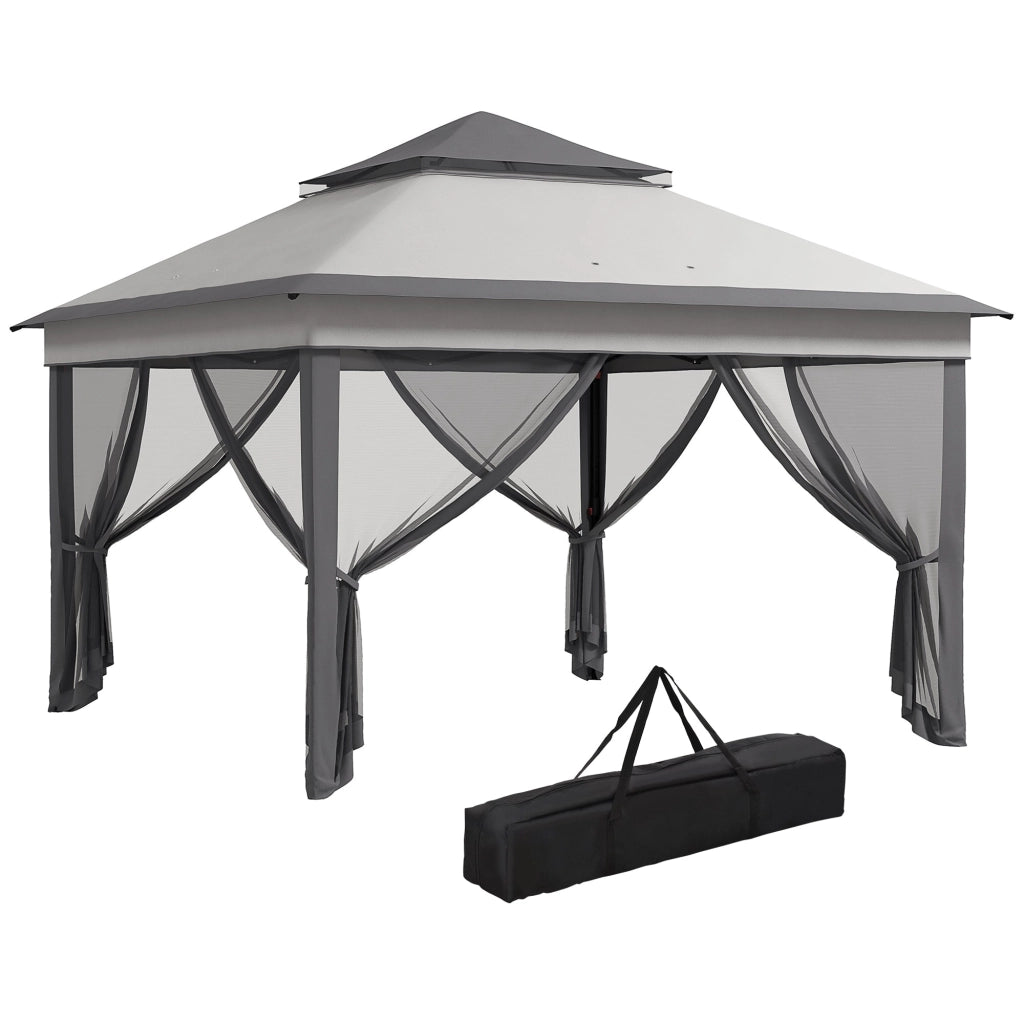 Gazebo da Giardino 326x326x272 cm Altezza Regolabile e Zanzariere Grigio Chiaro e Scuro