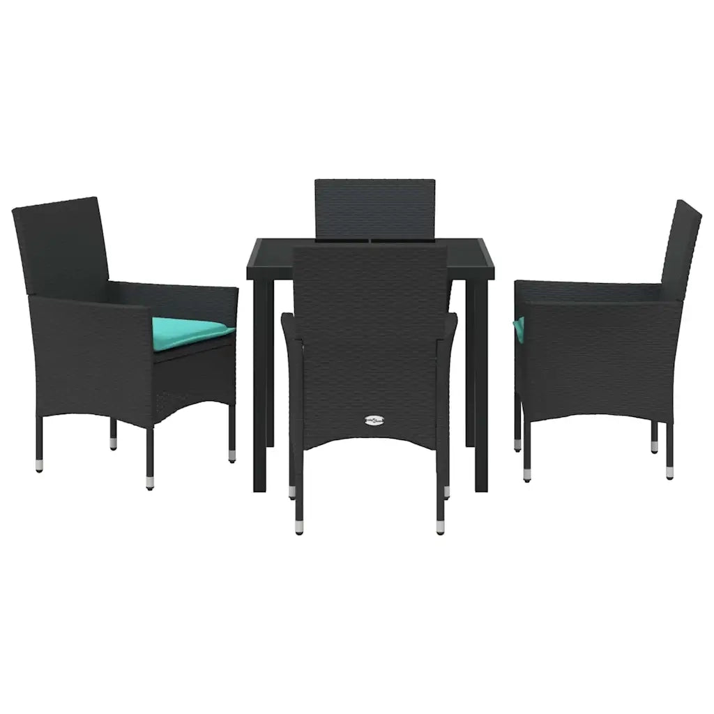 Set di tavolo e sedie con cuscino 5 pcs Nero Rattan in PE 3379836