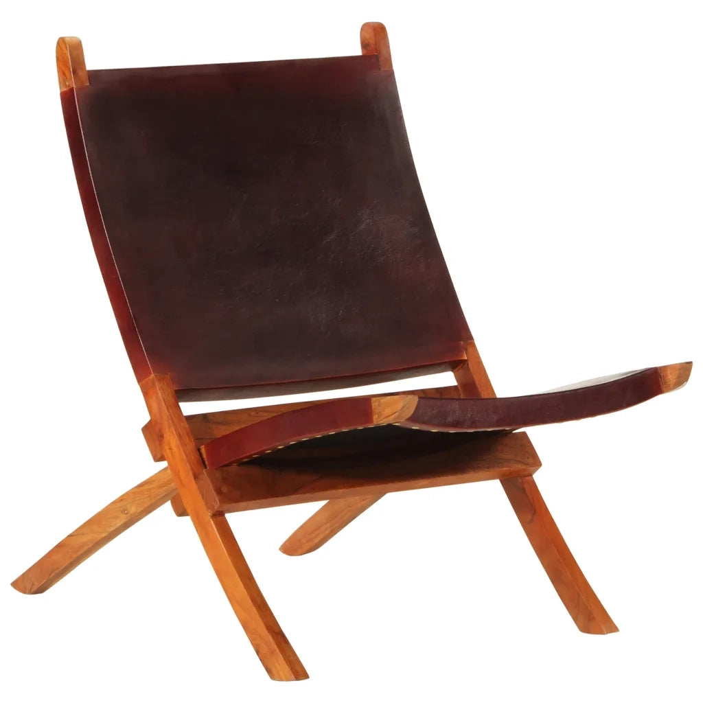 Poltrona | Sedia Relax Rilassante Pieghevole Marrone Scuro in Vera Pelle