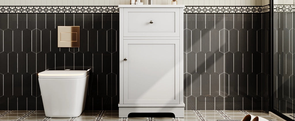 Mobile sottolavabo con lavabo integrato 1 cassetto e ripiano regolabile in MDF e ceramica bianco 51 × 46 × 87 cm