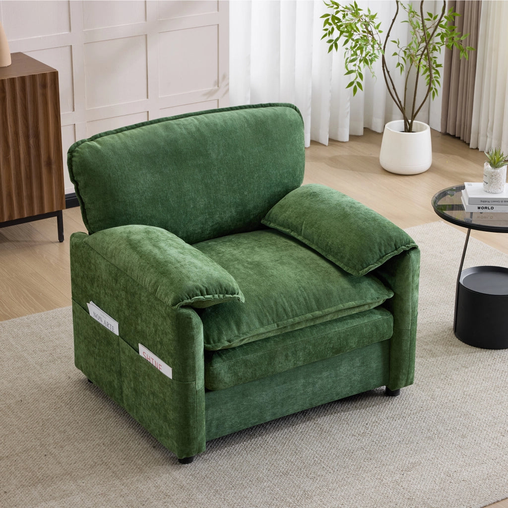 Poltrona divano retro con doppia tasca laterale in ciniglia, Verde 96 × 92 × 90 cm