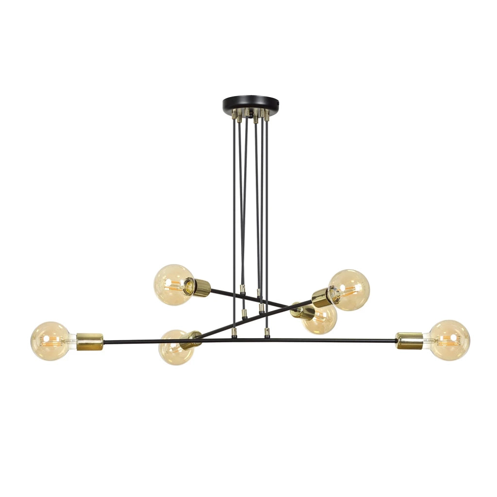 Lampadario Industrial 6 Luci Benzaiten A Bracci In Acciaio Nero E Oro