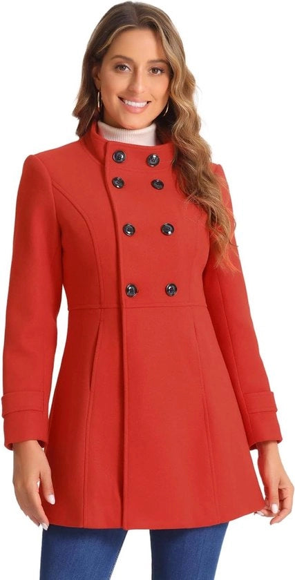 Giubbotto da donna invernale rosso a linea A con collo rialzato e chiusura a cerniera, taglia XL