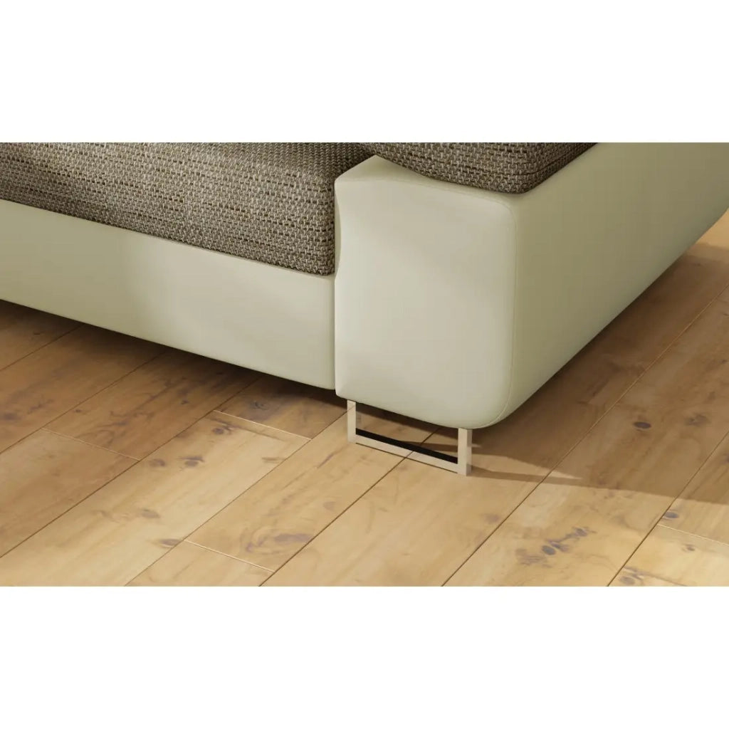 Divano angolare trasformabile MENTON beige e marrone bouclé - Angolo sinistro con vano contenitore
