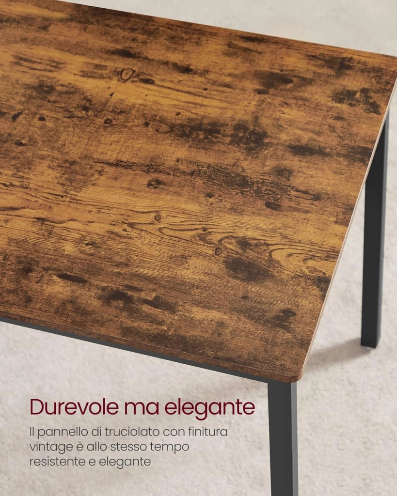 VASAGLE Tavolino da Pranzo con 2 Panche, Set di 3 Pezzi, Tavolo da Cucina 70 x 110 x 75 cm, 2 Panche 30 x 97 x 50 cm, Struttura in Acciaio, Marrone Vintage e Nero KDT070B01