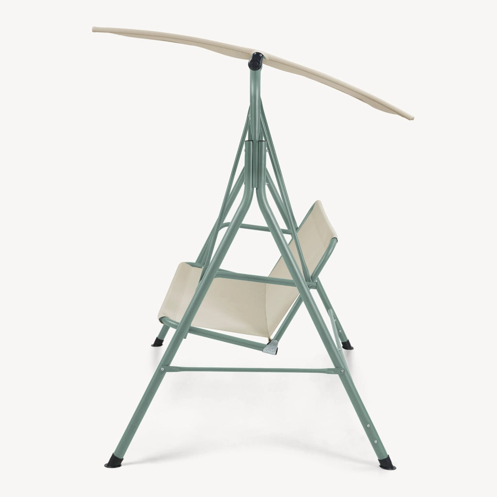 Dondolo da Giardino Satten a 3 Posti con Tettuccio Parasole 173x119x153 cm - Verde Chiaro / Beige [en.casa]