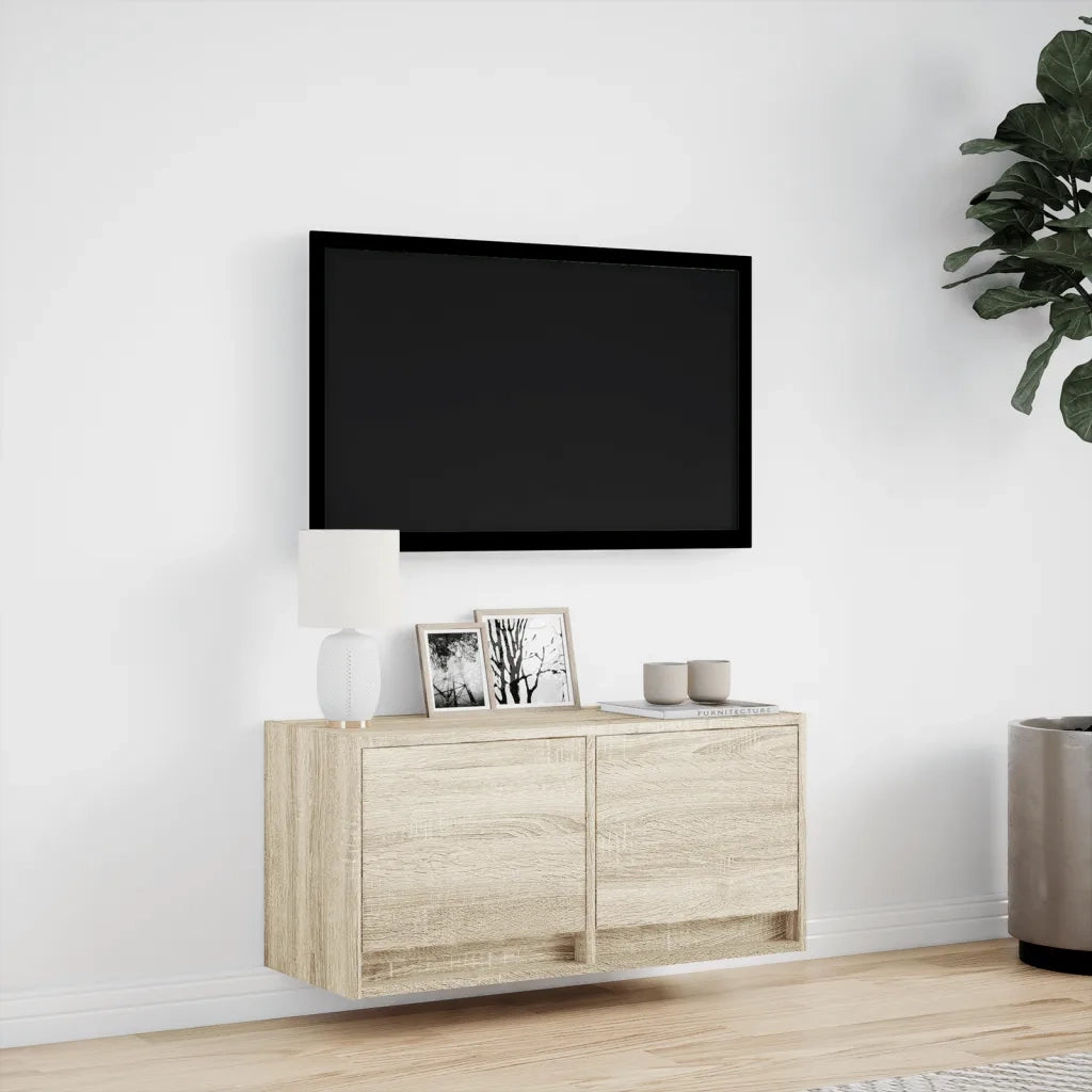 Mobile TV a Parete con Luci LED Rovere Sonoma 80x31x35 cm 852357