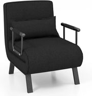 4 in 1 Poltrona Letto Singolo, Poltroncina Pieghevole con Schienale Regolabile in 6 Posizioni, Sedile Imbottito Robusto, Divano Letto per Casa Ufficio, 79x65x79 cm (Nero)