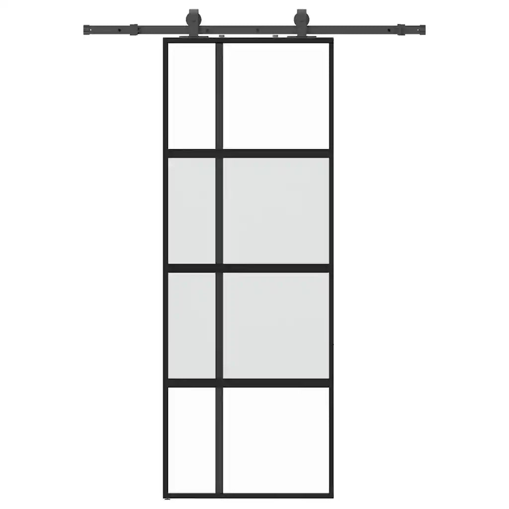 Porta Scorrevole Set Ferramenta Nera 76x205 cm Vetro Temperato