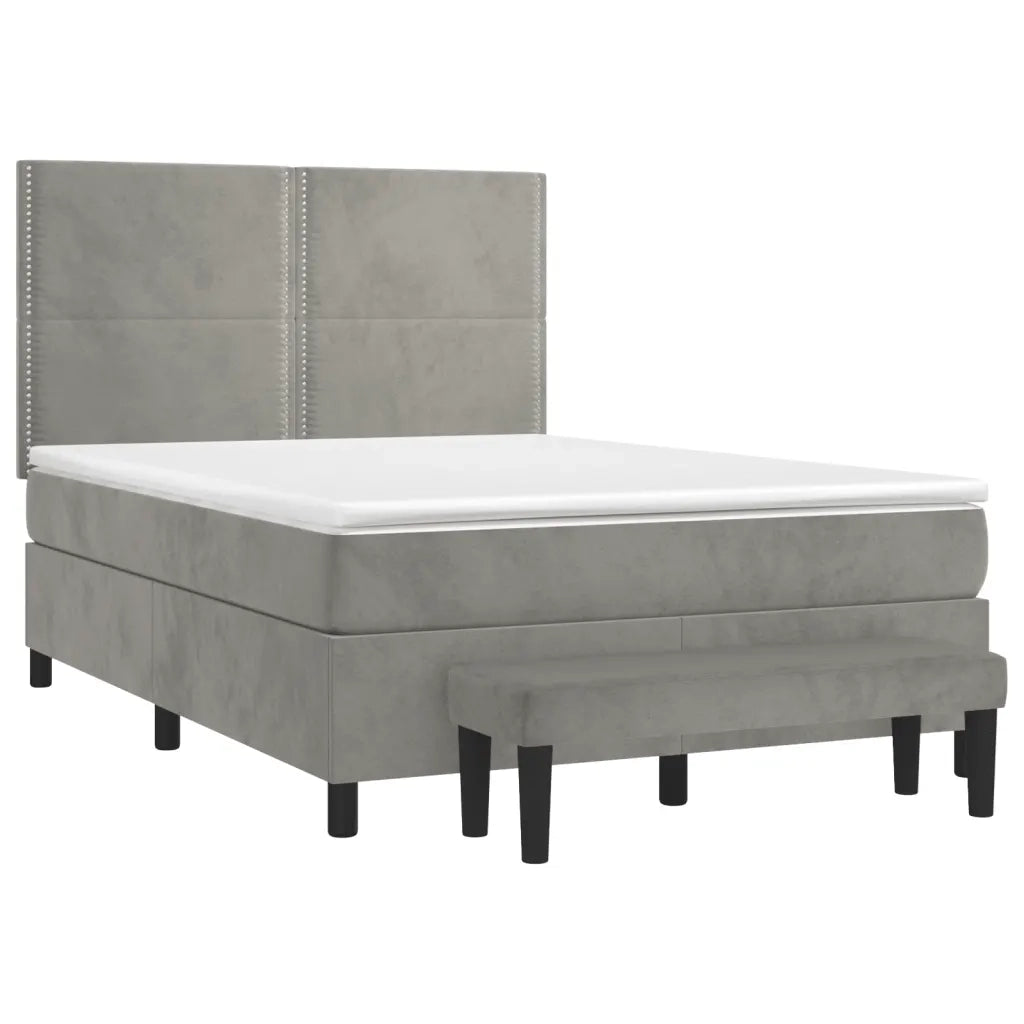 Giroletto a Molle con Materasso Grigio Chiaro 140x200cm Velluto 3137785